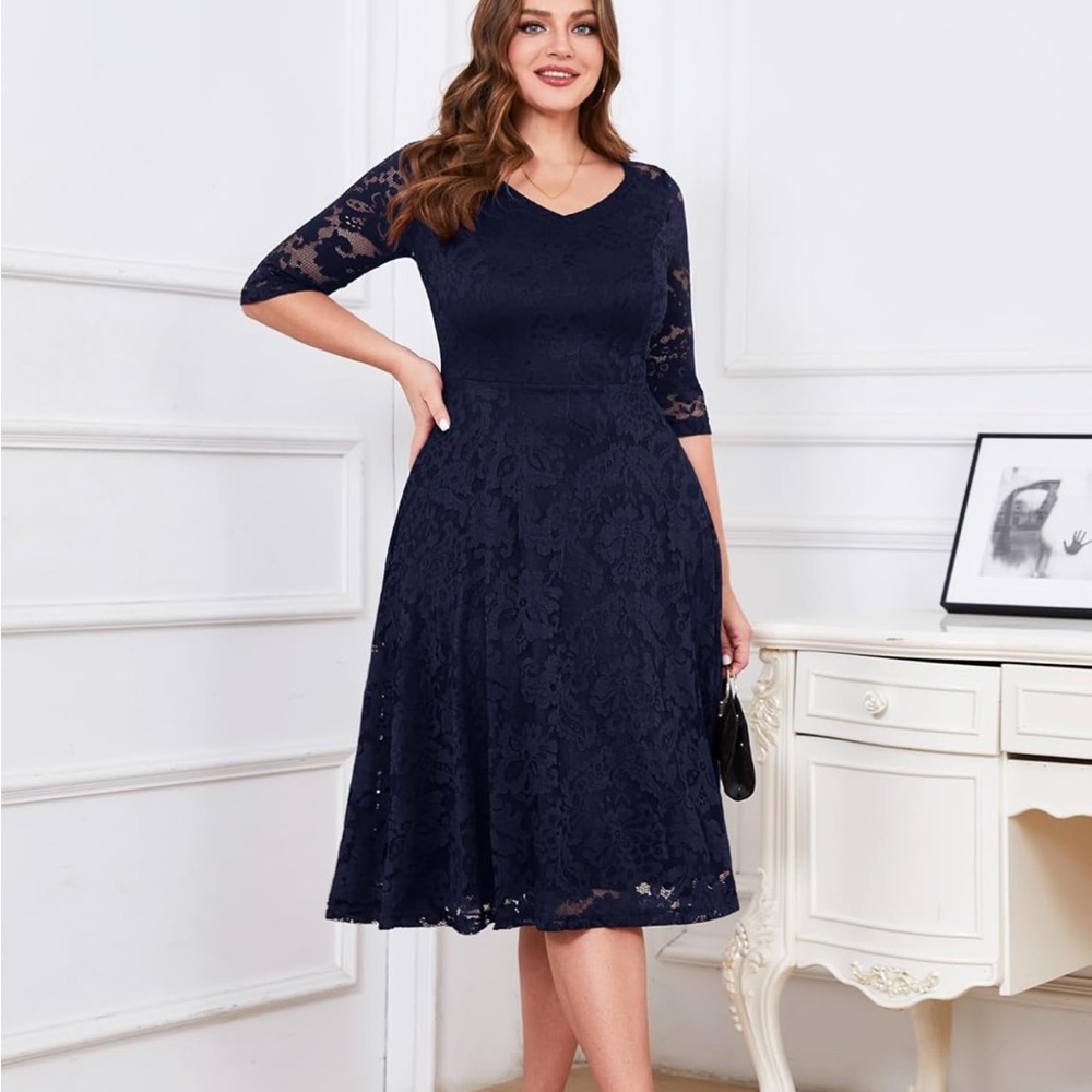 Elegant Navy Lace Dress
